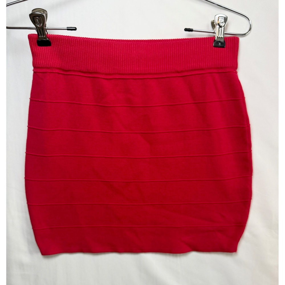 IMMODEL Red Bandage Mini Skirt Bodycon Ribbed Knit Stretchy Large